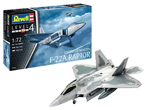 Revell 03858 1:72 Lockheed Martin F-22A Raptor - Düsenflugzeug im Maßstab 1:72, detailgetreues Modell für Sammler und Flugzeugliebhaber, ideal für den Modellbau.