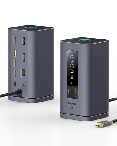 Baseus Spacemate 11 in 1 Displaylink Docking Station 3 Monitore Erweiterung für macOS, mit Smart-Display, 4K HDMI, 10Gbps USB-C/A, 100W PD, Ethernet, Audio, Displaylink-Treiber Erforderlich