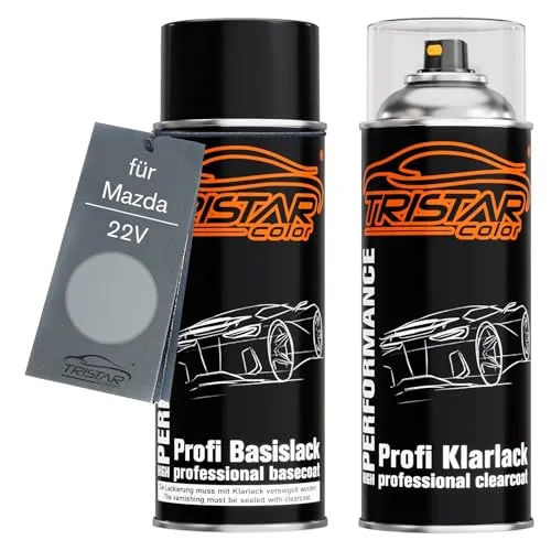 TRISTARcolor Autolack Spraydosen Set für Mazda 22V Sunlight Silver Metallic/Satinsunlight Silber Metallic Basislack Klarlack Sprühdose 400ml