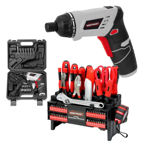 Dino KRAFTPAKET Bundle Akkuschrauber-Set Multiplex mit Werkzeug-Set- 105-Teile