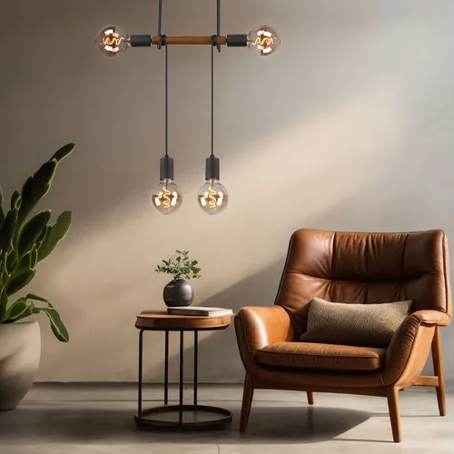 Hängeleuchte Höhenverstellbar aus Holz und Metall - Moderne Pendelleuchte für das Esszimmer, individuell anpassbar in Höhe und Lichtfarbe dank 4x E27 Fassungen, sorgt für stilvolles Ambiente.