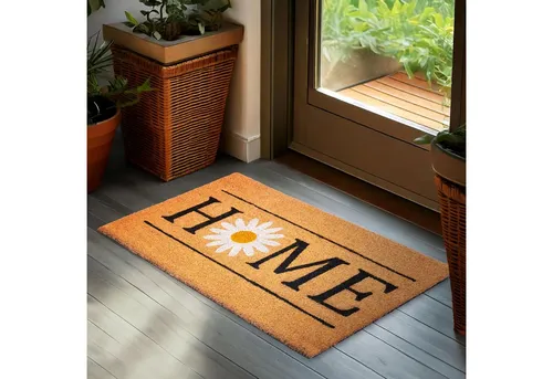 BRUBAKER Fußmatte 45 x 75 cm – Home mit Gänseblümchen - Schmutzfangmatte, Rechteckig, Höhe: 15 mm, Türmatte für Außen und Innen - Wetterfest und Rutschfest