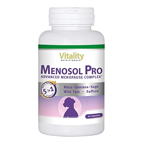Wechseljahre Kapseln mit Salbei, Wild Yam & Vitamin B6 (60 Stk) Hitzewallungen Menopause, Natürlich und Hormonfrei, Menosol Pro Vitality Nutritionals by VitaminExpress