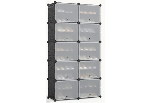 Mondeer Schuhregal – Kunststoff Schuhschrank mit 10 Ebenen für 40 Paar Schuhe - Platzsparendes Schuhregal mit 10 Fächern für bis zu 40 Paar Schuhe. Stabil und vielseitig einsetzbar als Spielzeugbox oder Kleiderschrank. Mit praktischen Haken und atmungsaktiver Tür für optimale Nutzung.