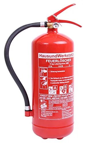 HausundWerkstatt24 6 kg Pulver-Feuerlöscher GP-6X - Frostsicherer 6 kg Dauerdrucklöscher mit 9 LE, ideal für Gewerbe und öffentliche Gebäude, wartungsfähig bis zu 20 Jahre, inklusive Manometer und Wandhalterung.