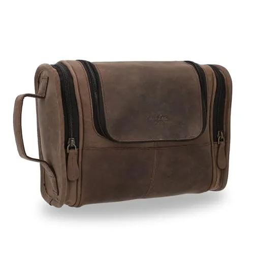 Gusti Kulturbeutel Leder - Chester Kosmetiktasche für Herren - Kulturtasche aus wasserabweisendem Büffelleder, mit 7 Innen- & 5 Reißverschlussfächern, ideal für Reisen und Fitness – stilvoll, nachhaltig und praktisch!