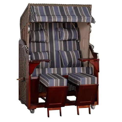 Webavita Strandkorb Karibik Blau Grau | 2-Sitzer Halblieger von Webavita