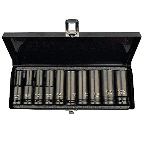 10tlg. Steckschlüsselsatz 8-24mm Sechskant Nüsse -Metric 1/2 Zoll Kraft-Steckschlüssel-Einsatz Set