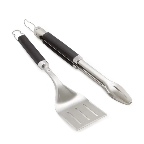 Weber Premium Grillbesteck - 2-teiliges Edelstahlset mit Zange und Wender - Grillbestecksets aus Edelstahl, 46 cm lang mit rutschfesten Griffen für optimale Kontrolle. Spülmaschinenfest und ideal für präzises Wenden und einfache Handhabung.