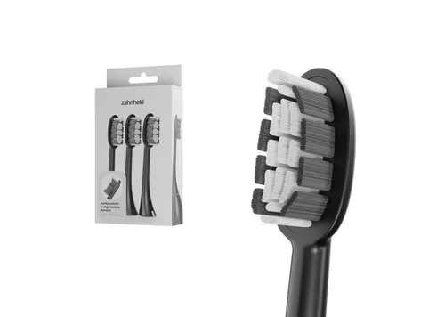 Zahnheld Aufsteckbürsten Ersatzbürsten Basic Medium - ideal für Schallzahnbürste Gero, im 3er, 6er oder 9er Set, Zahnpflege Set, mittelharte Wechselköpfe, plastikfrei verpackt, 3 Stück, schwarz