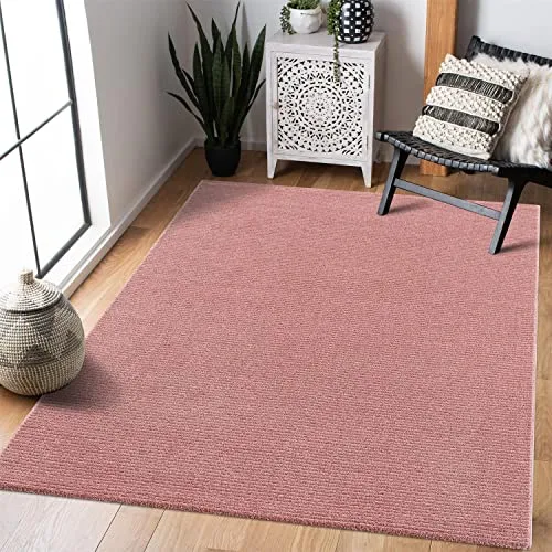 carpet city Teppich Wohnzimmer Modern - Einfarbig, Rosé - 120x160 cm- Flachflor-Teppiche Schlafzimmer - Hochtief-Effekt/ 3D-Optik - Streifen-Muster - Wohnzimmerteppiche Kurzflor