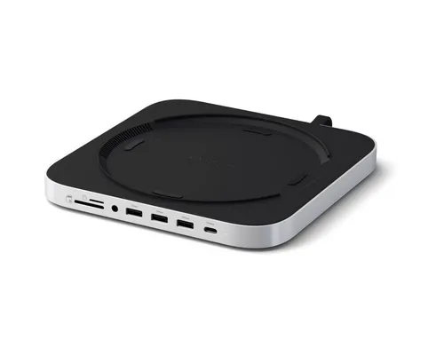 SATECHI Mac Mini Hub & Ständer mit SSD-Gehäuse - USB Hub für Mac Mini M2/M1, unterstützt M.2 SSDs mit bis zu 10 Gbps, bietet 6 Anschlüsse und fördert die Luftzirkulation für optimale Leistung.