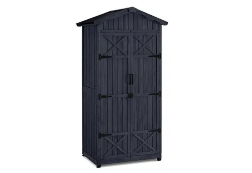 MCombo Gerätehaus M – Wetterfestes Gartenschrank aus Holz - Geräteschuppen mit zwei Regalen für optimale Aufbewahrung von Gartenwerkzeugen und Spielzeug. Ideal für Gärten, Terrassen und Balkone, wetterfest und robust.