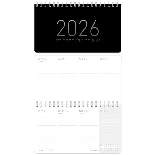 Häfft® Pocket Wochen-Tischkalender 2026 klein (16,1 x 9,7 cm) quer, 1 Woche 2 Seiten, Mini Schreibtisch-Kalender