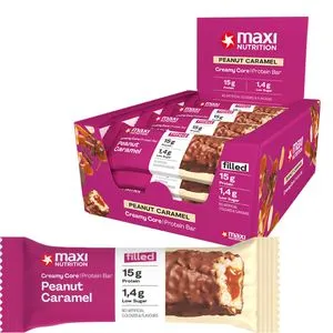 MaxiNutrition Proteinriegel Creamy Core Peanut Caramel, 12 Riegel - Proteinriegel mit 15g Protein pro Riegel, ohne Zuckerzusatz und palmölfrei. Der cremige Karamellkern in knackiger Vollmilchschokolade sorgt für ein unvergleichliches Geschmackserlebnis.