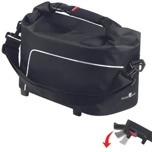 KLICKfix Rackpack Waterproof Uniklip Schwarz - Fahrradtasche - Fahrradtasche mit 10L Kapazität, wasserdicht und mit Rollverschluss. Ideal für Radsportler, die ihre Ausrüstung sicher transportieren möchten.