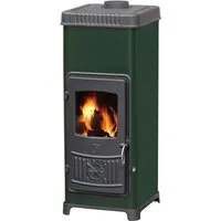 PLAMEN Kaminofen DORA 10 N - Grün - Kaminofen in modernem Design, aus massivem Gusseisen mit 81,9% Wirkungsgrad. Ideal für Wohnzimmer, Gartenhäuser und Werkstätten, bietet er effizientes Heizen und saubere Verbrennung ohne zusätzlichen Feinstaubfilter.