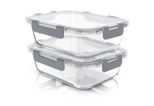 Arendo Frischhaltedose 2er Set - Rechteckige Vorratsdose aus Borosilikatglas - Praktisches 2er Set Lunchboxen mit 1520 ml Kapazität. Ideal für die Aufbewahrung und den Transport von Lebensmitteln. Luftdicht, stapelbar und mikrowellengeeignet – für frische Snacks und Ordnung in der Küche.