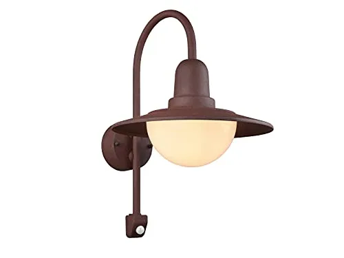 meineWunschleuchte Außenwandlaterne mit Bewegungsmelder - Wetterfeste Außenwandlaterne aus Aluminium in Rostoptik, 45,5 cm hoch, mit 6m Bewegungsmelder und 120° Erfassungswinkel, ideal für Sicherheit und Komfort im Außenbereich.