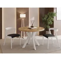 Runder Ausziehbarer Esstisch Savio 100-200 cm – Stilvoll für 5-10 Personen mit Weißen Holzbeinen - FLEXIBLER ESSTISCH – Der Savio Esstisch passt sich Ihren Bedürfnissen an und bietet Platz für bis zu 10 Personen. Ideal für gesellige Abende oder Familienfeiern, mit robuster Tischplatte und stabilen, weißen Massivholzbeinen.