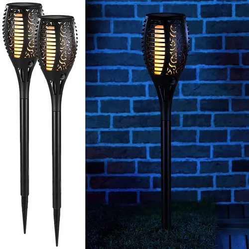 Produktbild Lunartec 2er-Set LED-Solar-Gartenfackeln mit Flammen-Effekt und Akku, 58 cm