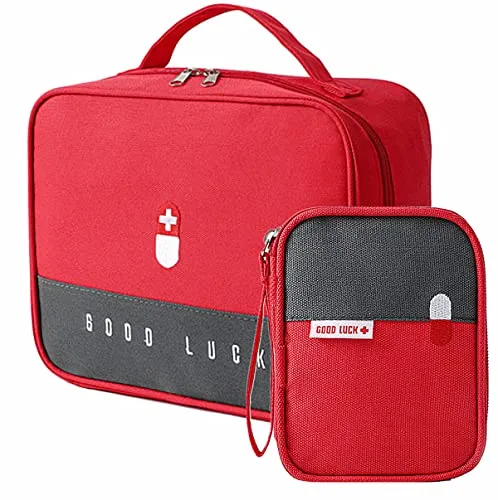 ANCHHE 2PCS Medikamententasche, Leer Medizin Aufbewahrungstasche, Große Kapazität wasserdichte Ablageboxen für Haus Auto Office Camping Jagd Reisen (Rot)