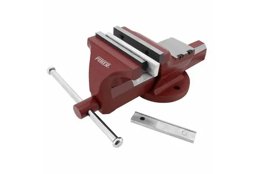 Piher Schraubstock mit Vierkant-Führung 125 mm - Hochwertiger Schraubstock aus C-40 geschmiedetem Stahl, ideal für Werkstätten. Mit Vierkantführung und rutschfesten Rohrspannbacken für präzises Einspannen runder Werkstücke.