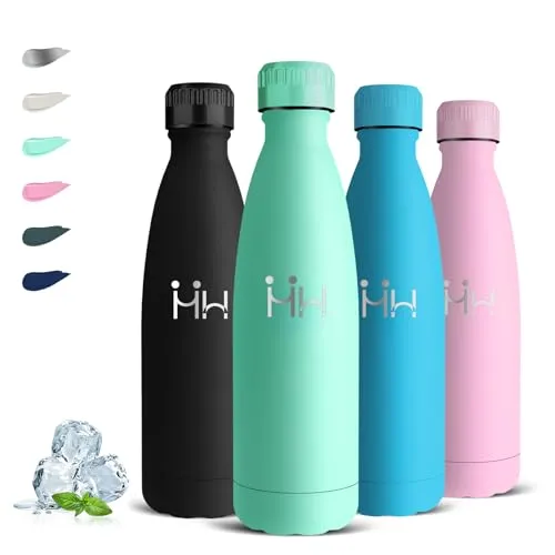 Grsta Trinkflasche 500ml, Trinkflasche Edelstahl, BPA-Freie, Wasserflasche Metall, Auslaufsicher, Trinkflaschen Auslaufsicher, Isolierflasche Doppelwandig, für Schule, Büros, Reisen