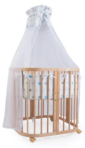 Mobiles Babybett aus Holz 7in1 mit Matratze – mitwachsend in Blau