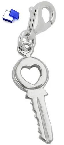 unbespielt Kettenanhänger Charm Anhänger Schlüssel mit Herz 925 Silber 17 x 7 mm kl. Schmuckbox, Silberschmuck für Damen und Herren
