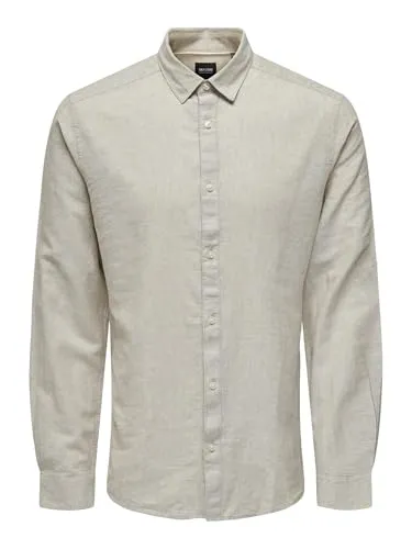 ONLY & SONS Herren Freizeit Hemd ONSCAIDEN - Slim Fit - Herrenhemden in Slim Fit mit Knopfleiste und langem Arm, aus 55% Baumwolle/45% Leinen, ideal kombinierbar für einen trendigen Look.