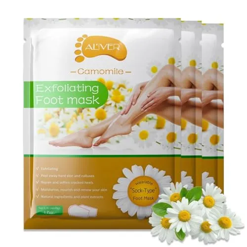 P-Beauty Fußmaske Kamillenextrakt | Exfolierendes Fußpeeling | zur Entfernung von raue Haut, Hühneraugen & Risse | Pflegend & Feuchtigkeitsspended | Natürliche Fußpflege | für seidige Füße | 3 Paar