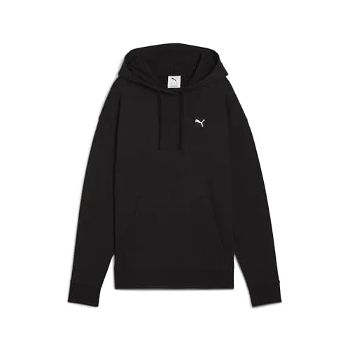 Puma Essentials Elevated Comfort Hoodie FL in puma black (L) - Damen Hoodie aus 100% Fleece, hergestellt aus 20% recycelter Baumwolle für nachhaltigen Komfort. Ideal für Freizeit und Alltag mit praktischer Kängurutasche und individueller Kapuze.
