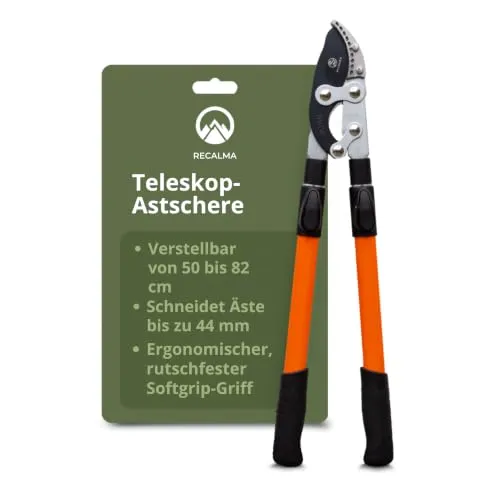 Recalma Teleskop Astschere, Grifflänge 50–82 cm, gehärtete Stahlklinge mit 44 mm Schneidleistung, leichte Aluminiumgriffe, Baumschere für Gartenarbeiten & präzises Schneiden