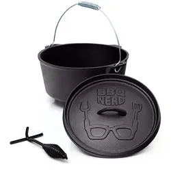 BBQ Nerd Dutch-Oven - 28.5x19.5 cm, Schwarz - Grillzubehör für Outdoor-Küche - Robuster Gusseisen-Dutch Oven, perfekt für Camping und BBQ, sofort einsatzbereit ohne Einbrennen!