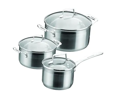 Scanpan Impact 3-tlg. Kochtopf-Set: 1,8 l/2,5 l/3,2 l | Stielkasserolle & Töpfe mit Glasdeckeln | Edelstahl, Sandwichboden | Für alle Herdarten inkl. Induktion