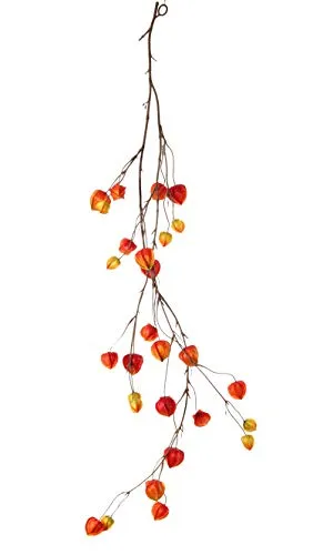 artplants.de Kunst Physalis Girlande Pax mit Früchten, rot-orange, 120cm - Künstliche Girlande mit einer Gesamtlänge von ca. 120 cm in leuchtendem Orange, ideal zur Dekoration und für festliche Anlässe.