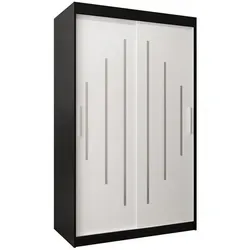Abiks Möbel Schwebetürenschrank, Schwarz, Weiß, Holz, Nachbildung, 5 Fächer, 120x200x62 cm, Schlafzimmer, Kleiderschränke, Schwebetürenschränke