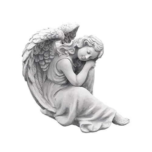 Schlafender Engel Steinfigur Grau – Gartendekoration in grau von gartendekoparadies