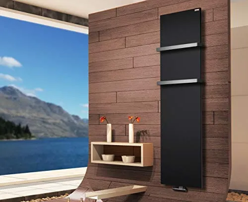 BADHEIZKÖRPER Design Mirror Steel 3 180x47cm 1118 W schwarz +2 Halter 30mm SZAGATO Handtuchwärmer Handtuchtrockner Handtuchhalter Paneelheizkörper vertikal Mittelanschluß Flachheizkörper