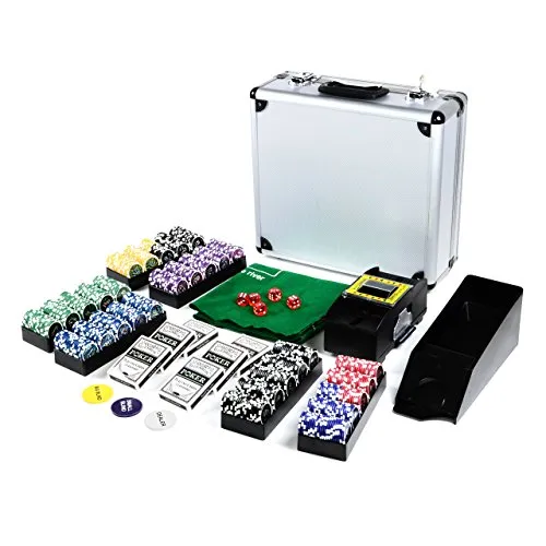 Pokerkoffer DeLuxe Pokerset mit 600 OCEAN CHAMPION CHIPS mit Metallkern á 12 g viel Zubehör Kartenmischer Kunststoffkarten Kartengeber Spielmatte Poker-Komplettset Black Jack Texas Holdem