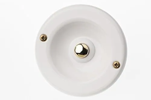 HUBER Unterputz Klingeltaster 1-fach aus Messing rund - Türklingelknopf- Haustürklingel Unterputz aus Messing - Klingelschalter, Klingel, weiß