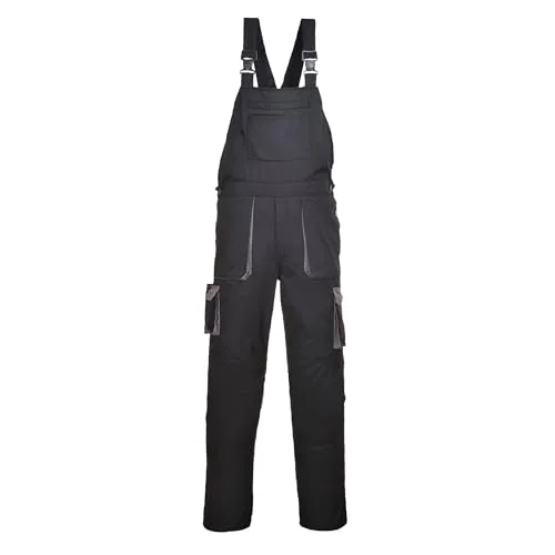 Portwest TX12 Herren Texo Kontrast Latzhose - Arbeitslatzhose in Schwarz, idealer Schutz für Beine mit Knieschutztaschen und versteckter Latztasche. Hoher Baumwollanteil für besten Komfort und Formbeständigkeit nach dem Waschen.