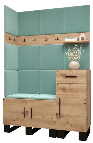 ABIKS MÖBEL Garderoben-Set ARTIN – Stilvolle Garderobe mit gepolsterten Paneelen - Praktische Garderobe im modernen Industriedesign mit eleganten Polsterpaneelen. Bietet viel Stauraum und schützt Ihre Wände. Perfekt für einen stilvollen Flur!
