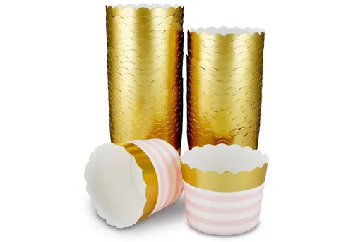 Frau WUNDERVoll Muffinform 25 Muffin Backformen, gold rosa Streifen, Durchmesser 6,1 cm / Muffinb, (25-tlg)