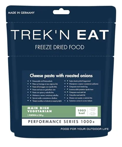 TREK'N EAT Käsenudeln mit Röstzwiebeln PS1000+ – Kalorienreiche Outdoor-Mahlzeit für Expeditionen, Trekking & Notfallvorsorge