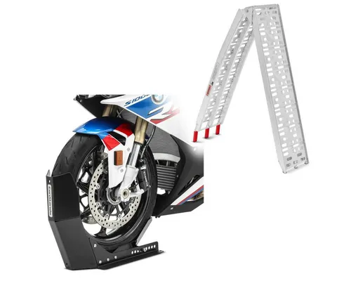ConStands Auffahrrampe Motorrad Auffahrrampe Alu CS1 + Motorradwippe Easy Fix klappbar max. 3