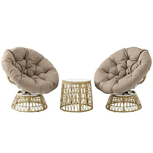 Outsunny Gartenmöbel-Set - 3-teiliges Rattan Bistro Set - Gartenmöbel-Sets mit zwei 360° Rattansesseln und einem eleganten Couchtisch aus gehärtetem Glas – perfekt für entspannte Stunden im Freien!