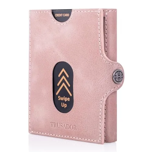 Trusador Mini Geldbörse 'Valencia' - Handgefertigte Slim Wallet in Rosa - Mini-Geldbörse aus hochwertigem Vollnarbenleder, handgefertigt in Europa. Ideal für minimalistischen Stil mit RFID-Blocker und Platz für bis zu 8 Karten.