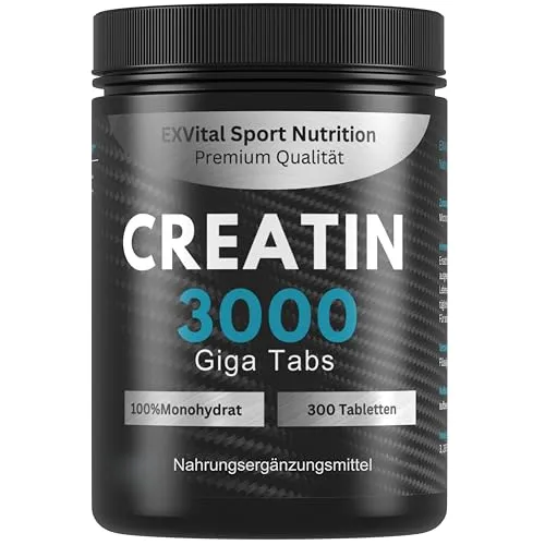 Creatin 3000 Giga Tabs - Hochdosiertes Creatin Monohydrat - Aminosäure Kreatin mit 3450mg Creatin pro Tagesdosis in 300 veganen Tabletten. Ideal für Sportler: Einfach dosierbar und perfekt für unterwegs!